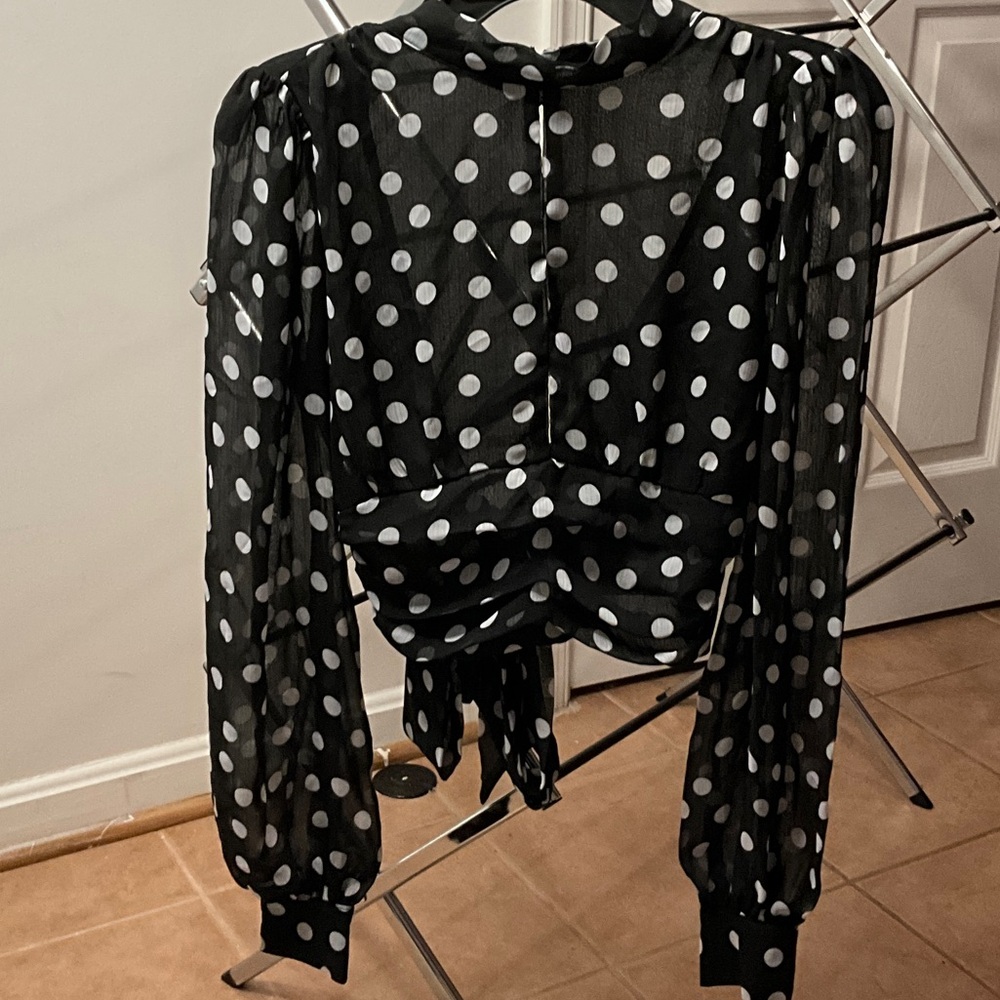 Lulu's Chic Black Blouse with White Dots